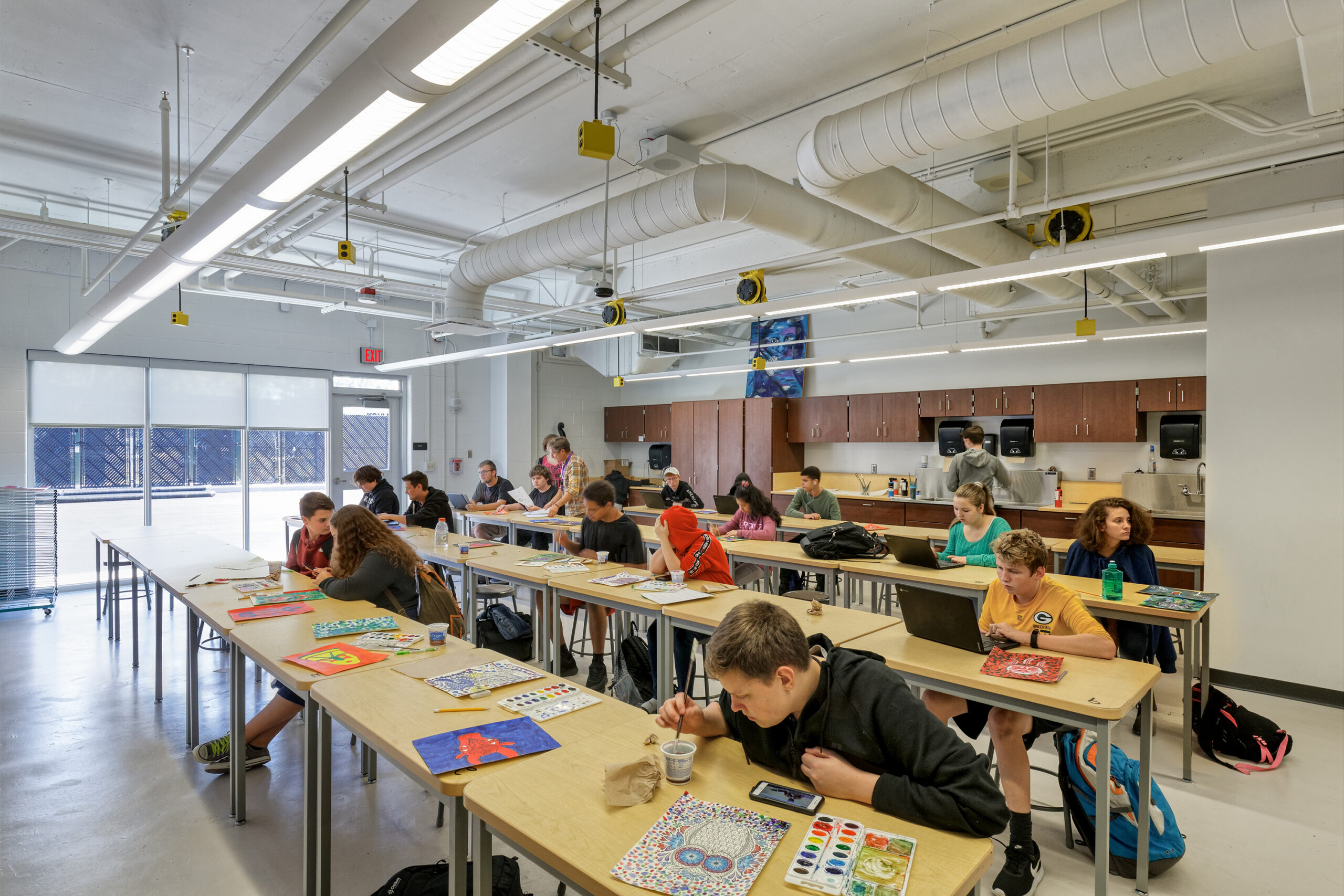 modern classroom design with students